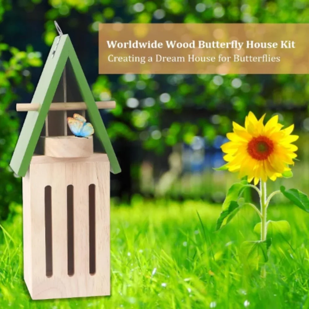 Wooden Butterfly House w/ Feeder - Wildlife World Butterfly Shelter Hotel